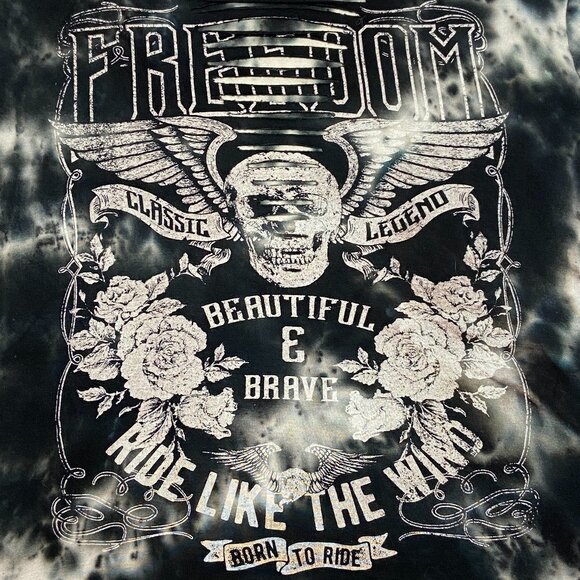 Dirtee Laundry Short Sleeve Tie Dyed Born to Ride Moto Slit Top Biker Tee Shirt - Picture 11 of 13